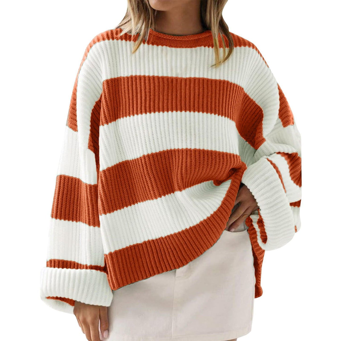 Women’s Trendy Loose Striped Sweater – Comfortable Knitwear