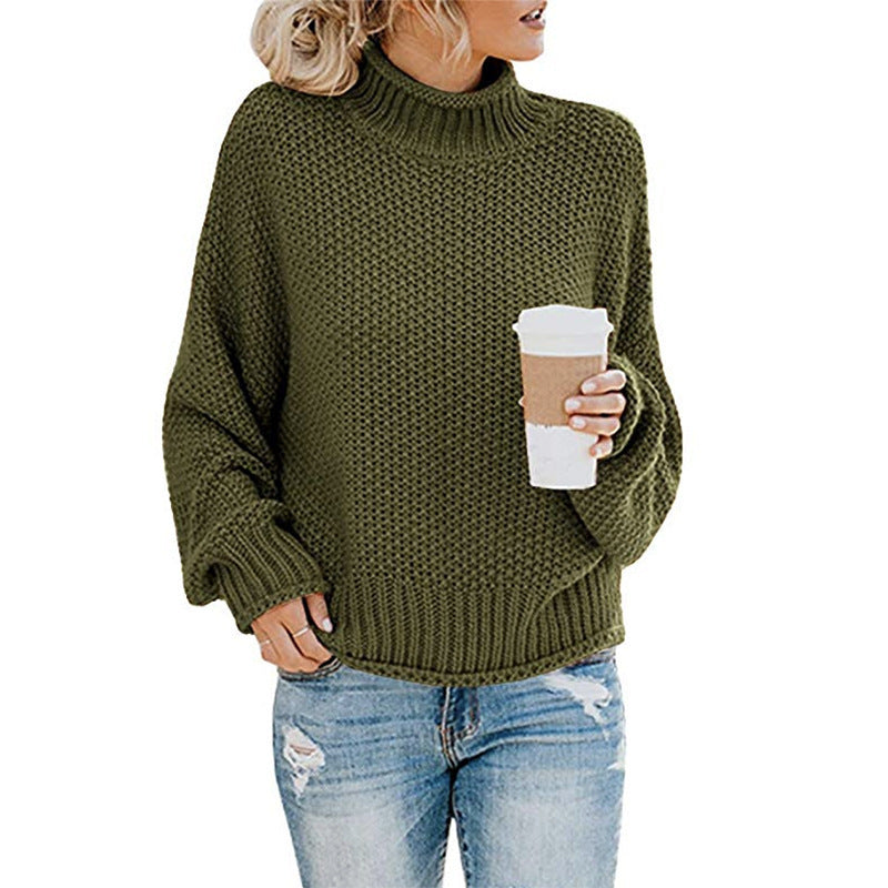 Cozy Knitted Turtleneck Sweater – Long Sleeve Winter Pullover for Women