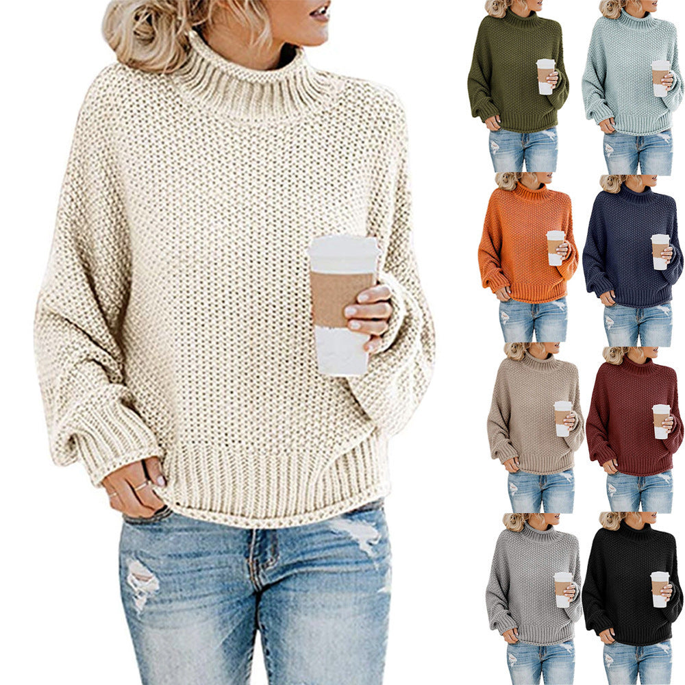 Cozy Knitted Turtleneck Sweater – Long Sleeve Winter Pullover for Women