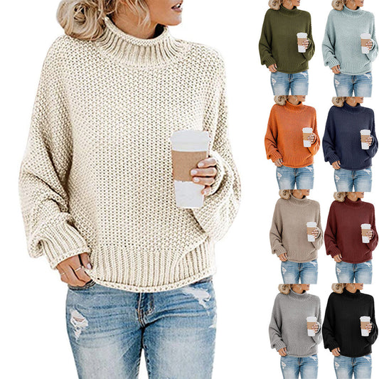 Cozy Knitted Turtleneck Sweater – Long Sleeve Winter Pullover for Women