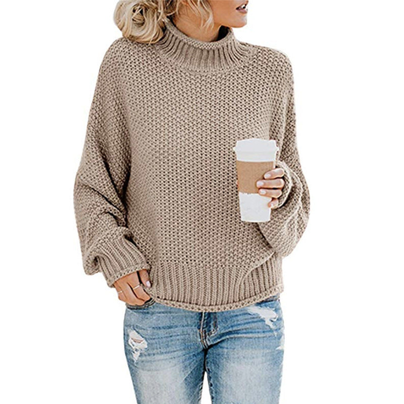 Cozy Knitted Turtleneck Sweater – Long Sleeve Winter Pullover for Women