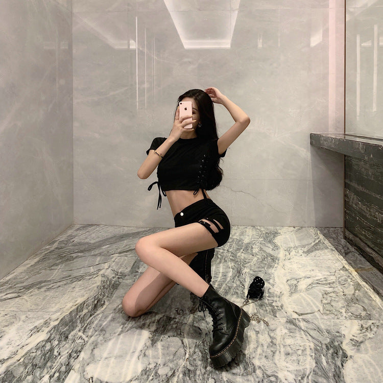 Double Buckle High-Waist Stretch Shorts for Women