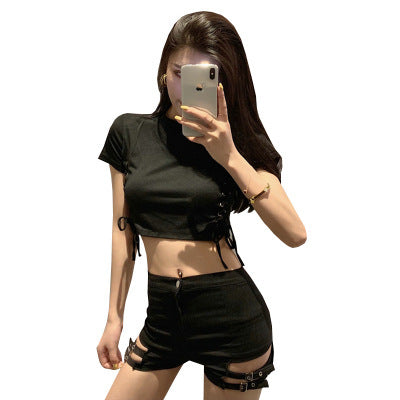 Double Buckle High-Waist Stretch Shorts for Women
