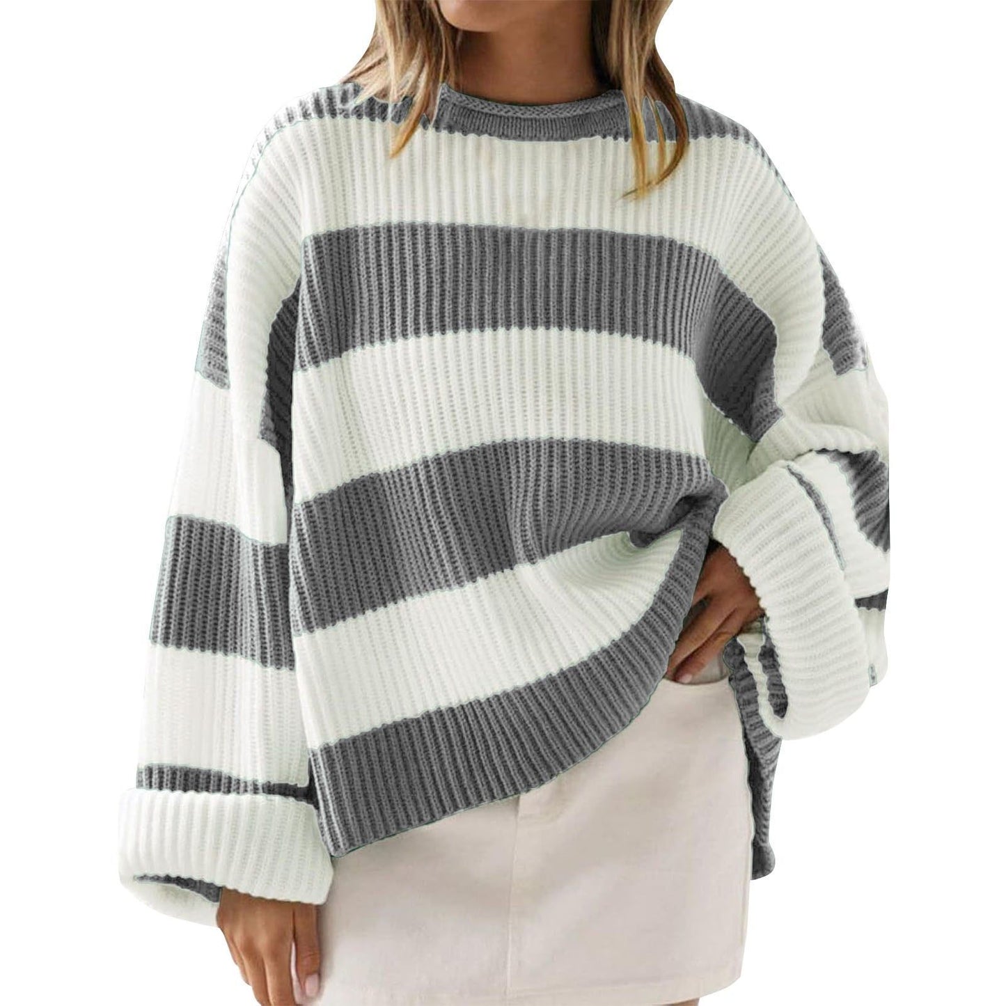 Women’s Trendy Loose Striped Sweater – Comfortable Knitwear