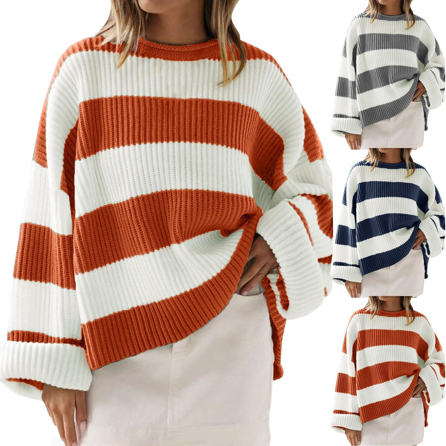 Women’s Trendy Loose Striped Sweater – Comfortable Knitwear