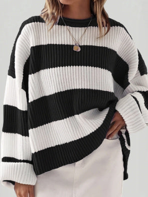 Women’s Trendy Loose Striped Sweater – Comfortable Knitwear