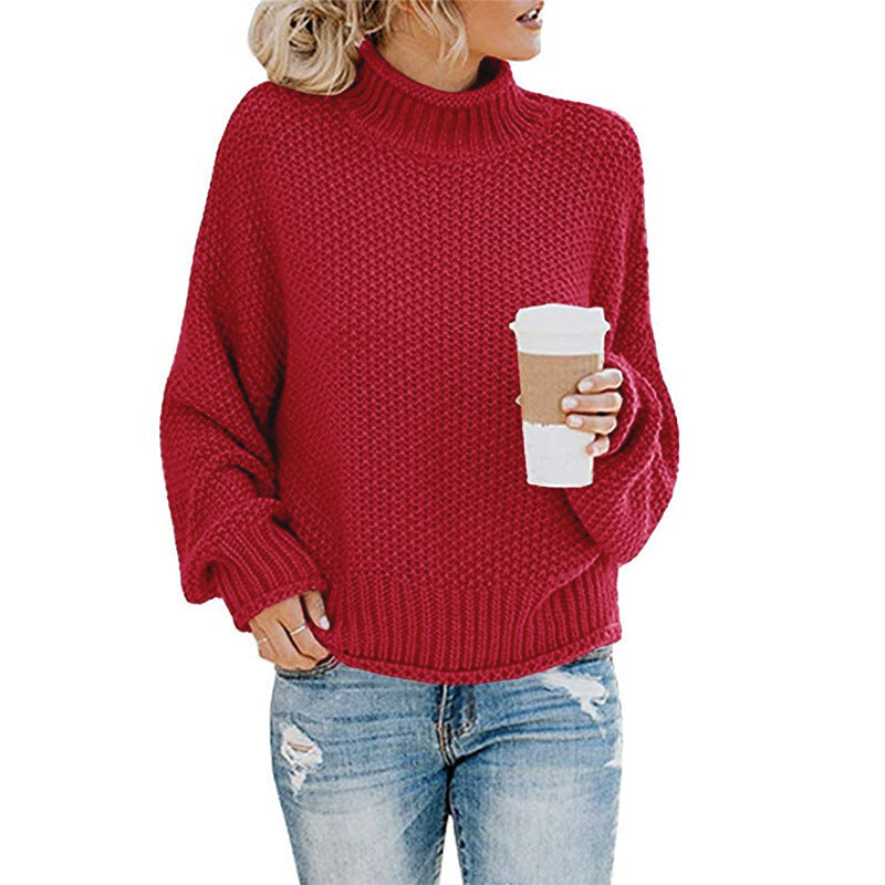 Cozy Knitted Turtleneck Sweater – Long Sleeve Winter Pullover for Women
