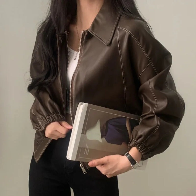 Chic Women’s Leather Jacket – Stylish Fall/Winter Coat
