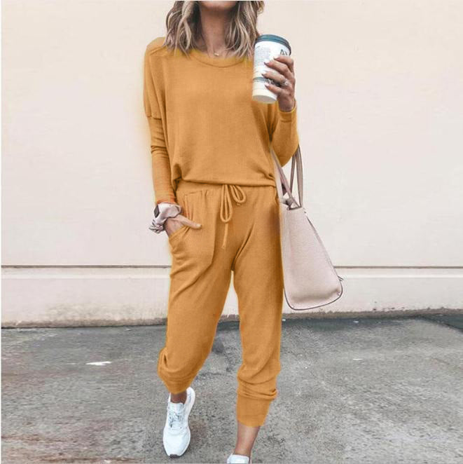 Women’s Casual 2-Piece Sportswear Set – Long Sleeve Top & Jogger Pants