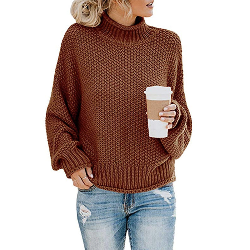 Cozy Knitted Turtleneck Sweater – Long Sleeve Winter Pullover for Women