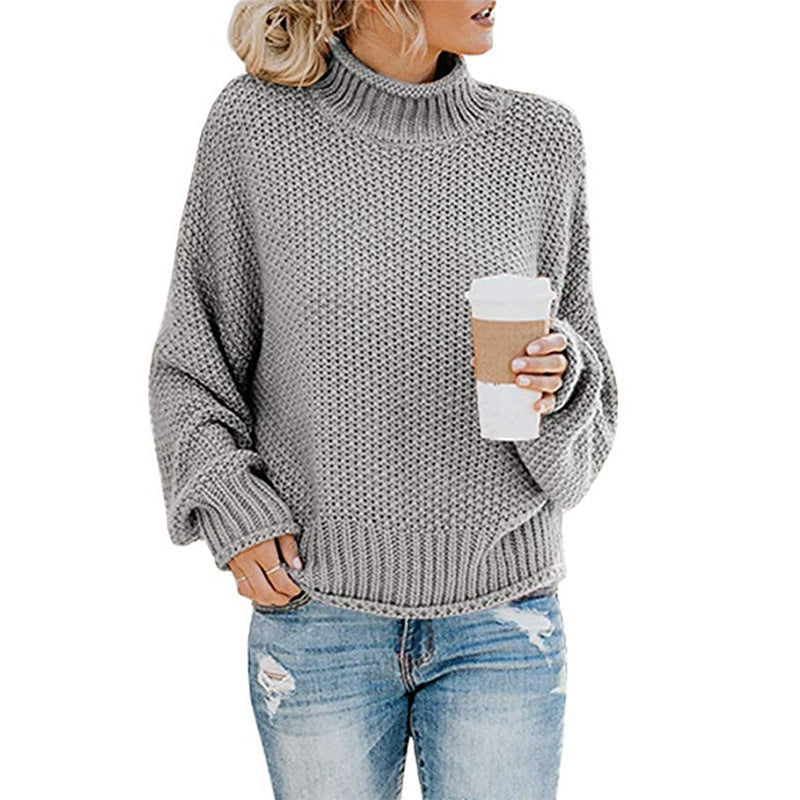 Cozy Knitted Turtleneck Sweater – Long Sleeve Winter Pullover for Women