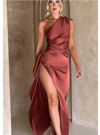 Elegant One-Shoulder Satin Dress for Women