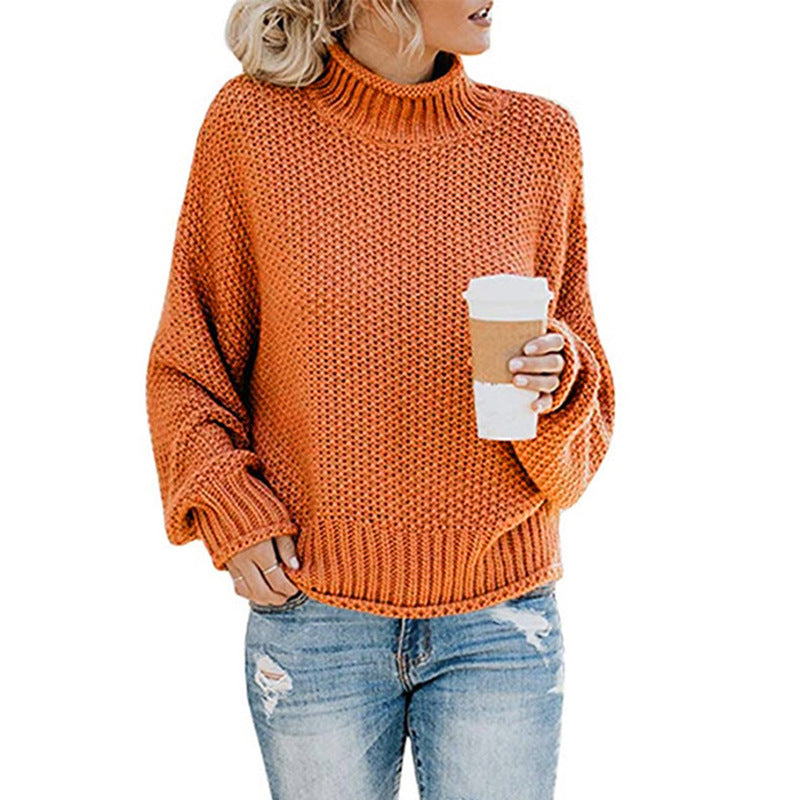 Cozy Knitted Turtleneck Sweater – Long Sleeve Winter Pullover for Women
