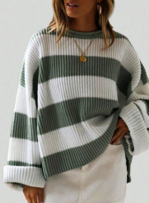 Women’s Trendy Loose Striped Sweater – Comfortable Knitwear