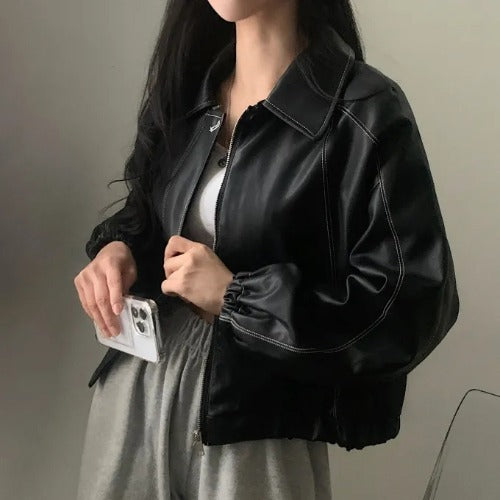 Chic Women’s Leather Jacket – Stylish Fall/Winter Coat