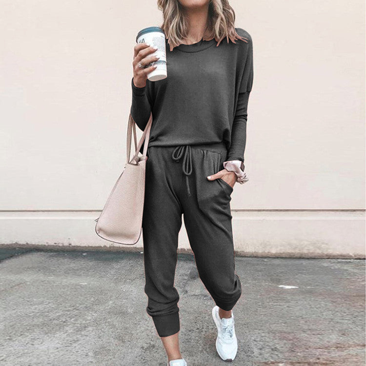 Women’s Casual 2-Piece Sportswear Set – Long Sleeve Top & Jogger Pants