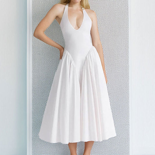 Women’s Elegant White V-Neck Party Dress – Sexy Mini Sleeveless Dress