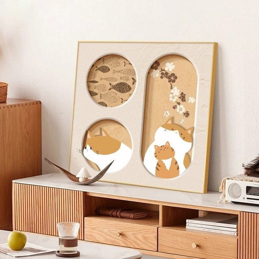 Mielu™ Cream Cat Art Frame — Cozy Aesthetic Wall Decor for Dining & Living Rooms