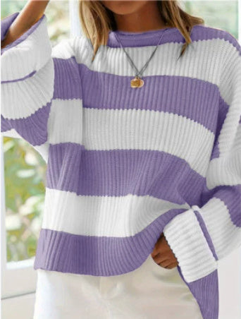 Women’s Trendy Loose Striped Sweater – Comfortable Knitwear