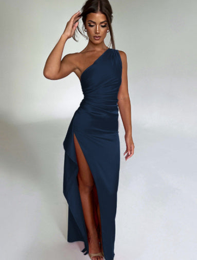 Elegant One-Shoulder Satin Dress for Women