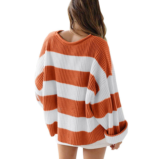 Women’s Trendy Loose Striped Sweater – Comfortable Knitwear