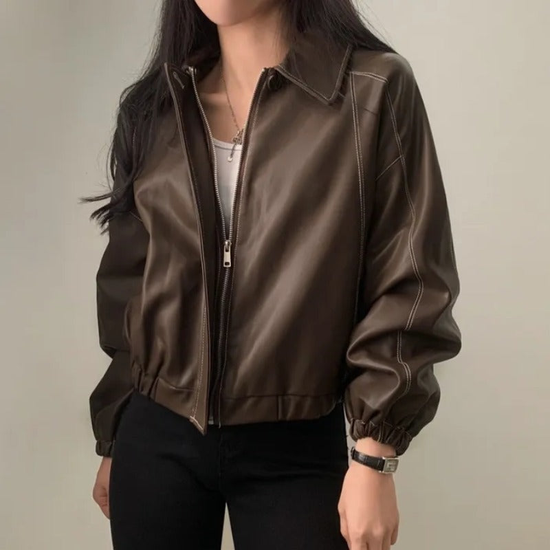 Chic Women’s Leather Jacket – Stylish Fall/Winter Coat