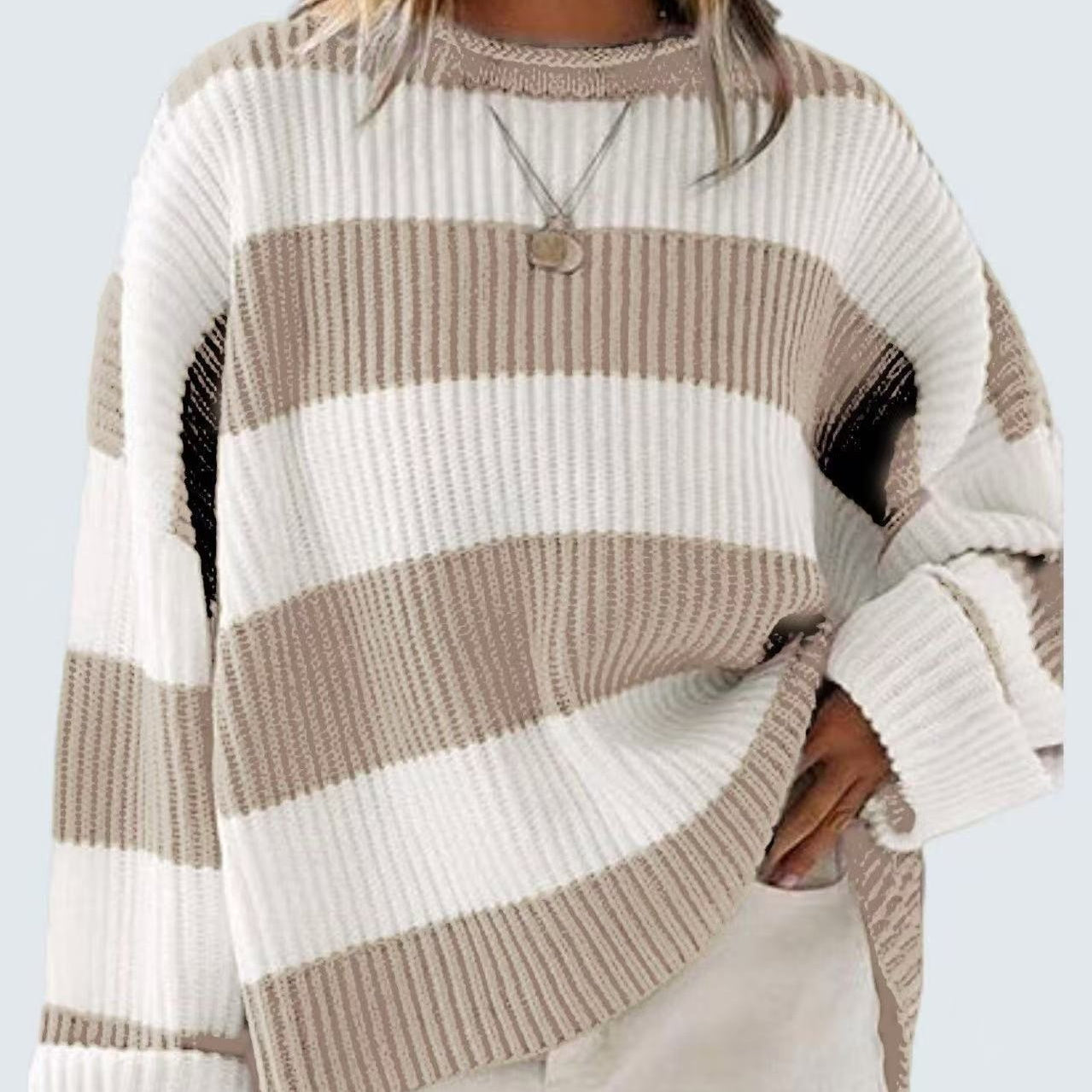Women’s Trendy Loose Striped Sweater – Comfortable Knitwear