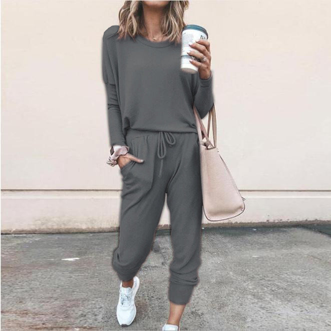 Women’s Casual 2-Piece Sportswear Set – Long Sleeve Top & Jogger Pants
