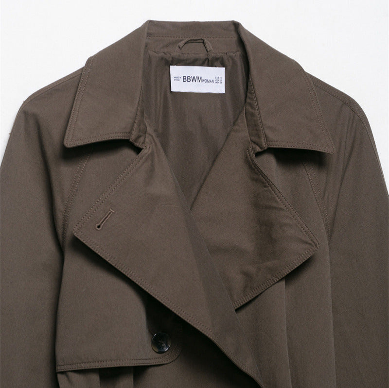 Classic Lapel Belt Windbreaker – Mid-Length Women’s Coat