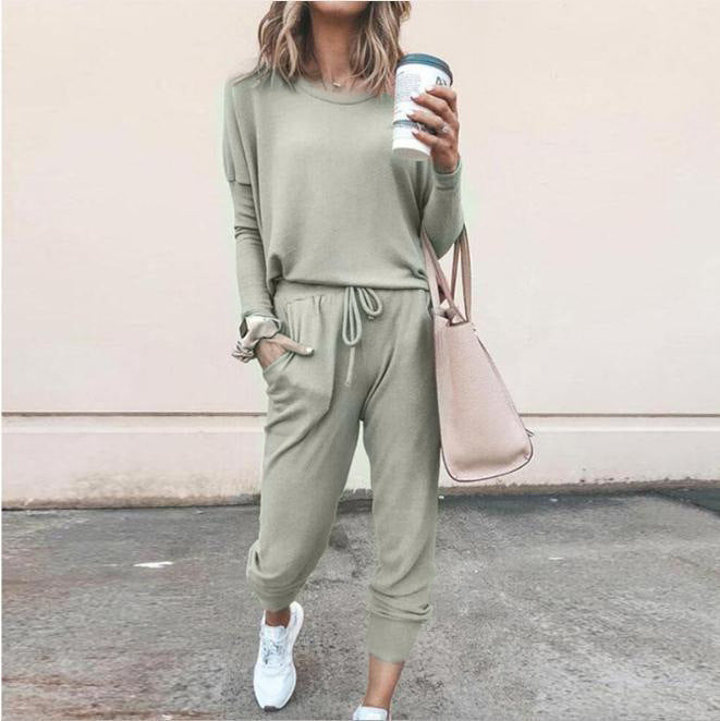 Women’s Casual 2-Piece Sportswear Set – Long Sleeve Top & Jogger Pants