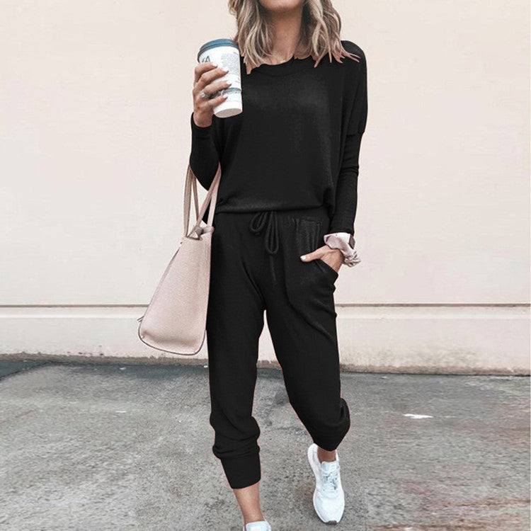 Women’s Casual 2-Piece Sportswear Set – Long Sleeve Top & Jogger Pants