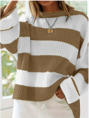 Women’s Trendy Loose Striped Sweater – Comfortable Knitwear