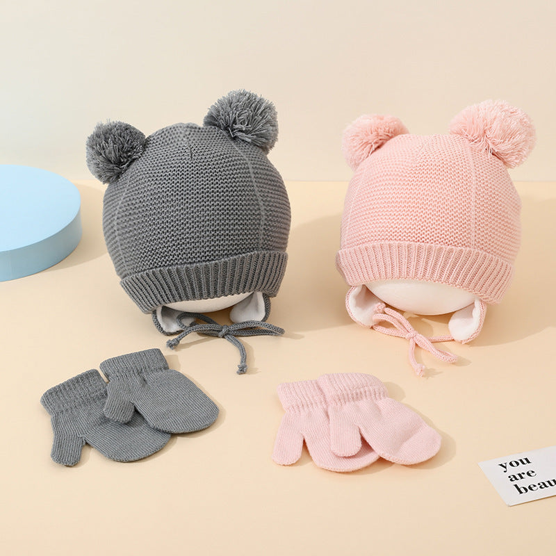 Cute Winter Children’s Hat & Gloves Two-Piece Suit