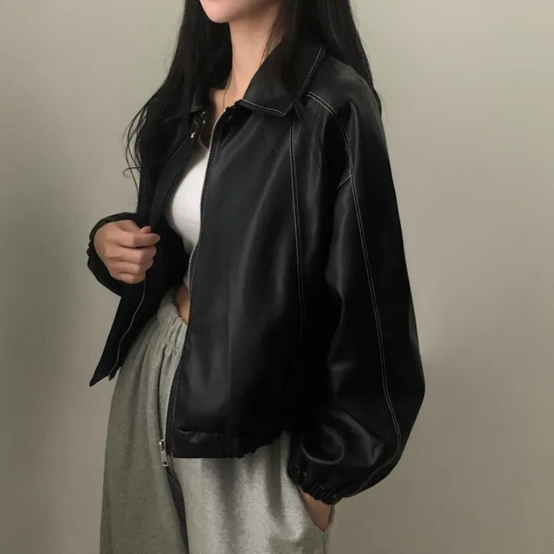 Chic Women’s Leather Jacket – Stylish Fall/Winter Coat