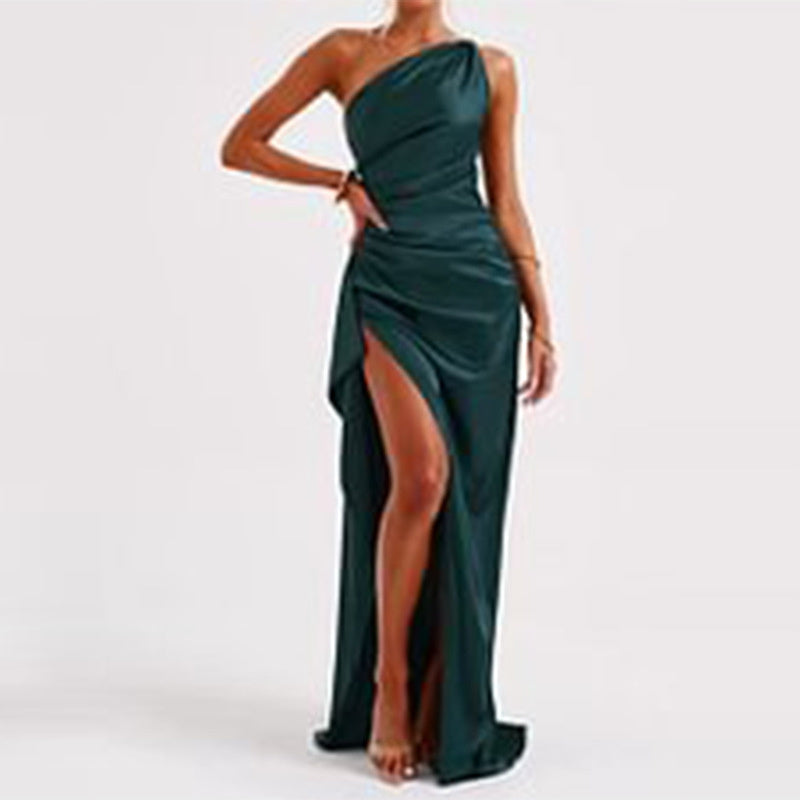 Elegant One-Shoulder Satin Dress for Women