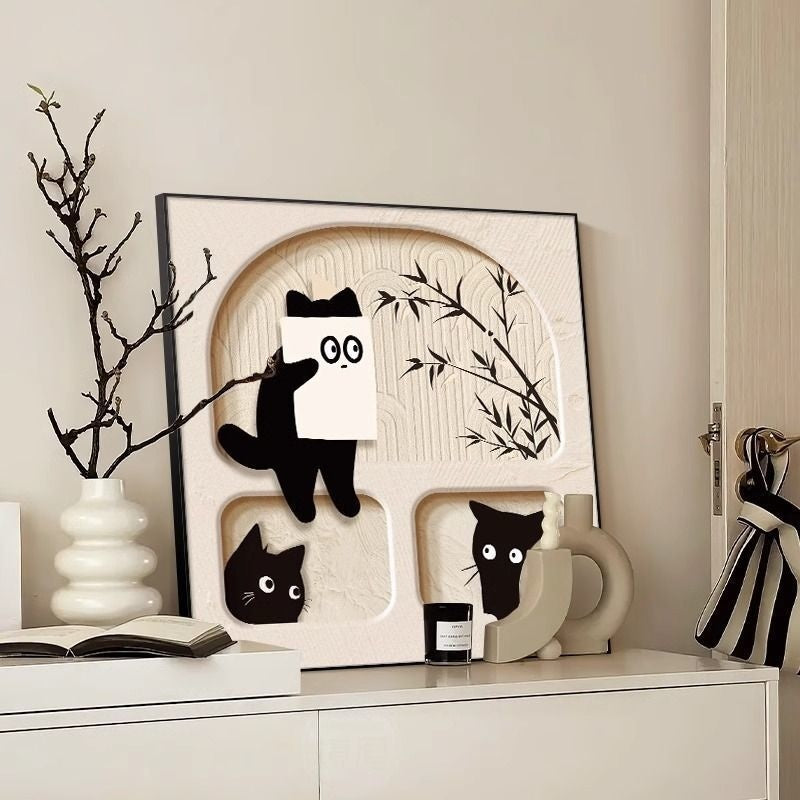 Mielu™ Cream Cat Art Frame — Cozy Aesthetic Wall Decor for Dining & Living Rooms