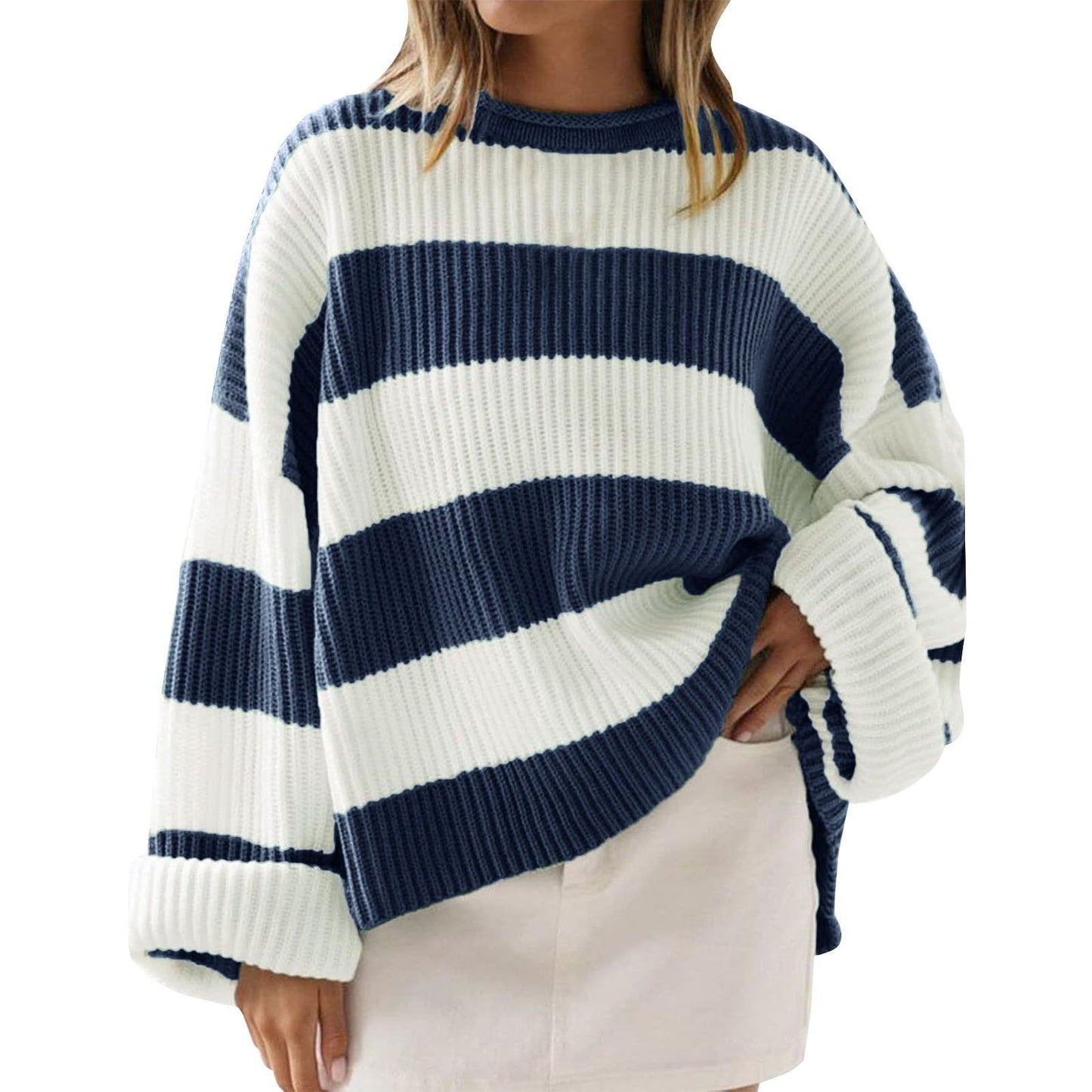Women’s Trendy Loose Striped Sweater – Comfortable Knitwear