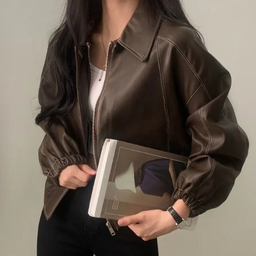 Chic Women’s Leather Jacket – Stylish Fall/Winter Coat