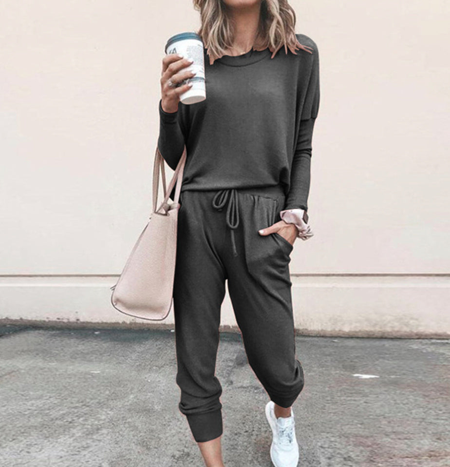 Women’s Casual 2-Piece Sportswear Set – Long Sleeve Top & Jogger Pants