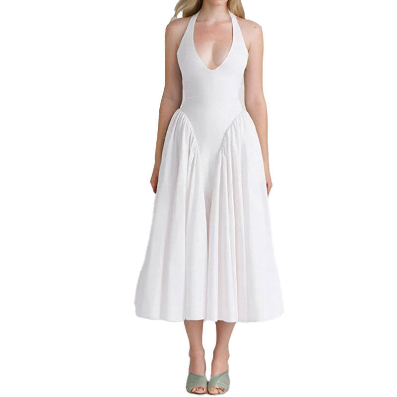 Women’s Elegant White V-Neck Party Dress – Sexy Mini Sleeveless Dress